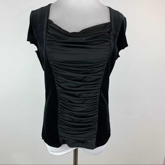 Ellen Tracy Black Velvet Satin Gathered Corset Top - Picture 2 of 8